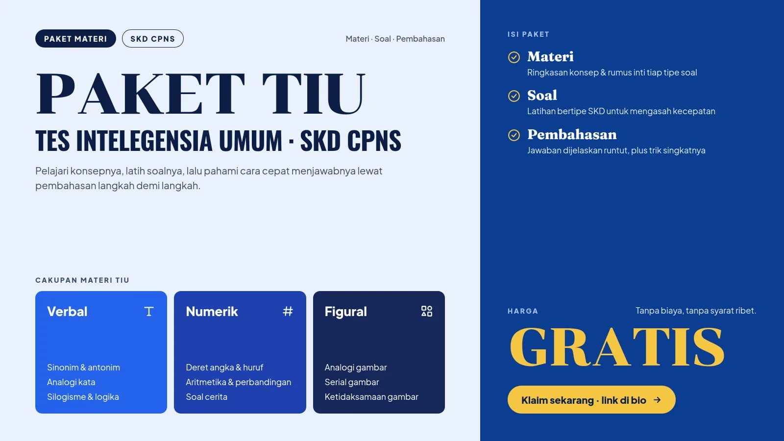 DOWNLOAD GRATIS !!! Paket TIU SKD CPNS: Materi, Soal, dan Pembahasan