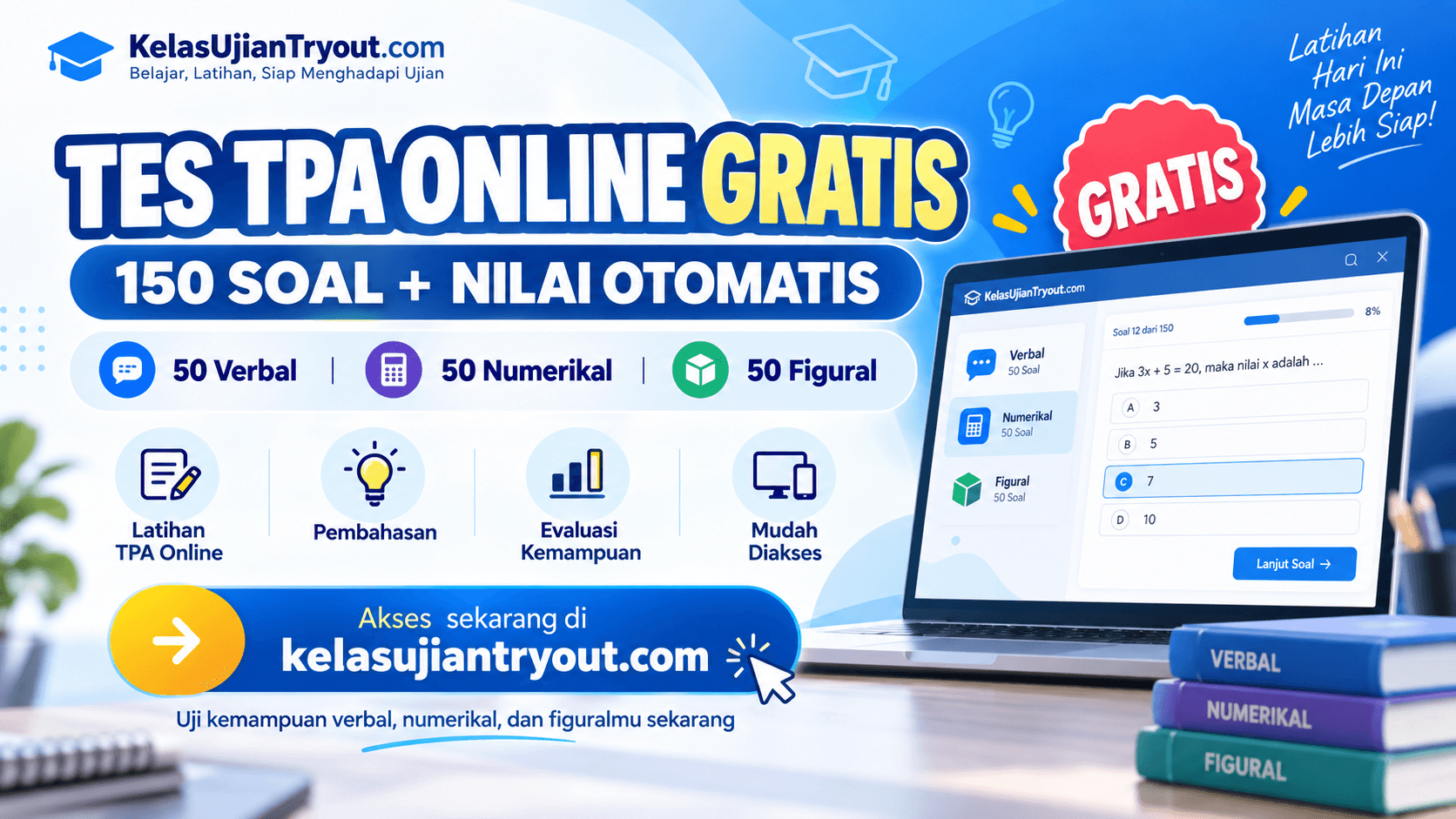 Tes TPA online gratis 150 soal verbal numerikal dan figural